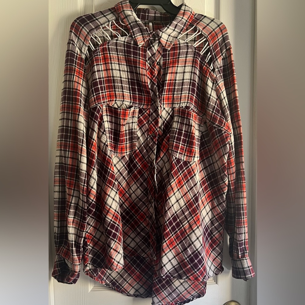 Free People oversized plaid button down shirt